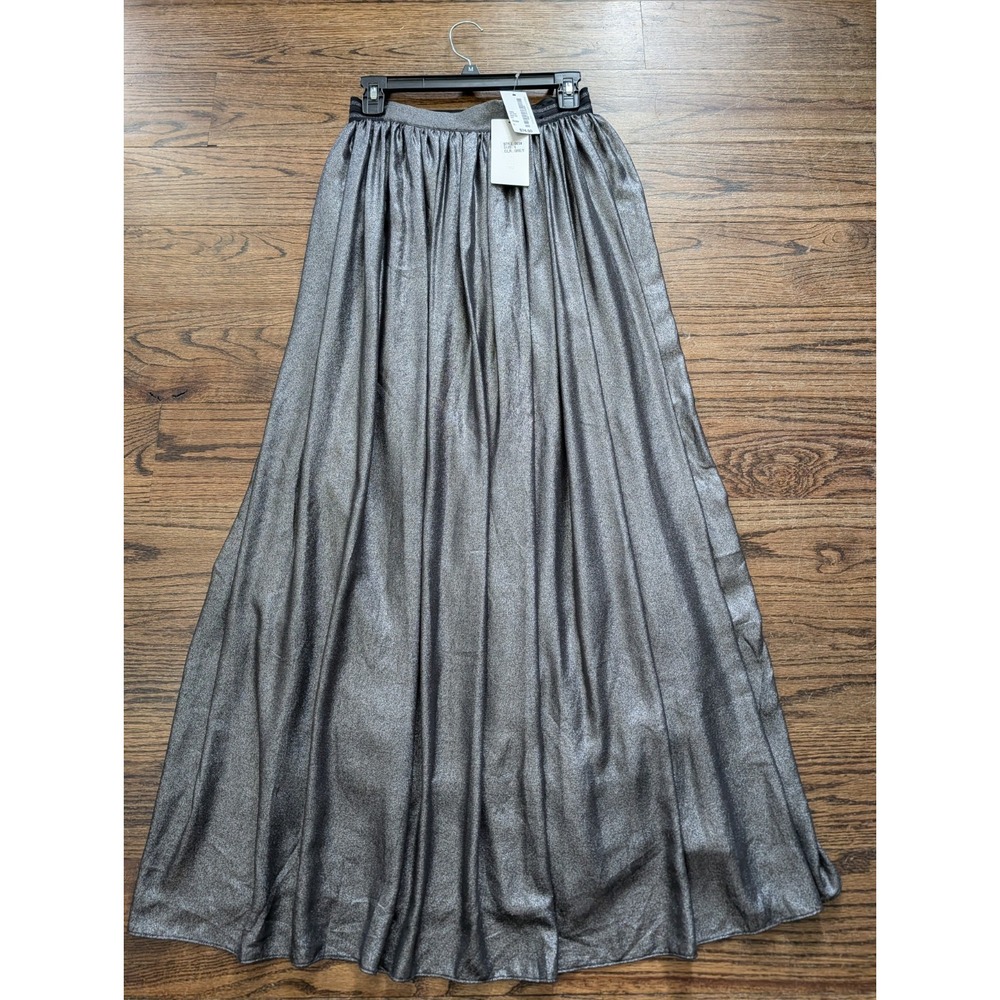NWT Lucy Paris Pull On Silver Pleated Maxi Skirt Metallic Sz S Shimmery Elegant